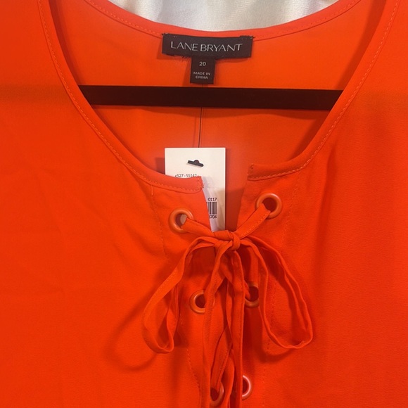 Lane Bryant Bright Orange Sleeveless Camisole Top with Lace-up Neckline - Picture 2 of 11
